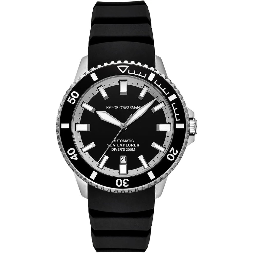 Emporio Armani Sea Explorer Automatic Black Silicone Strap Men's Watch - AR60086