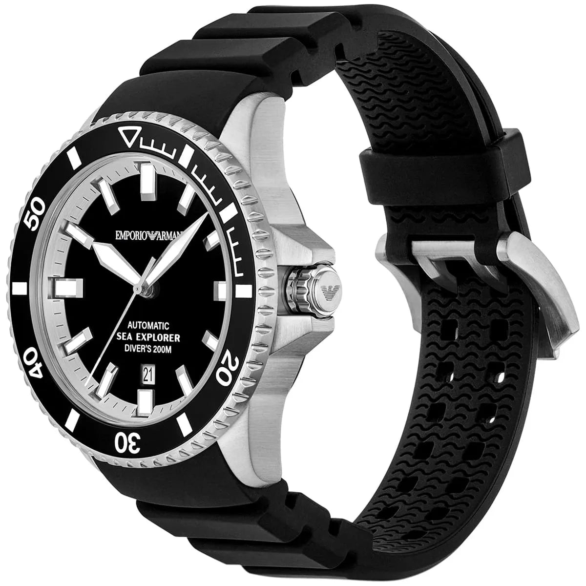 Emporio Armani Sea Explorer Automatic Black Silicone Strap Men's Watch - AR60086 Secundaire afbeelding