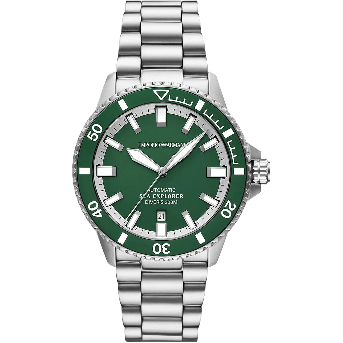 Emporio Armani Sea Explorer Automatic Green Dial Silver Men's Watch - AR60088 Hoofdafbeelding