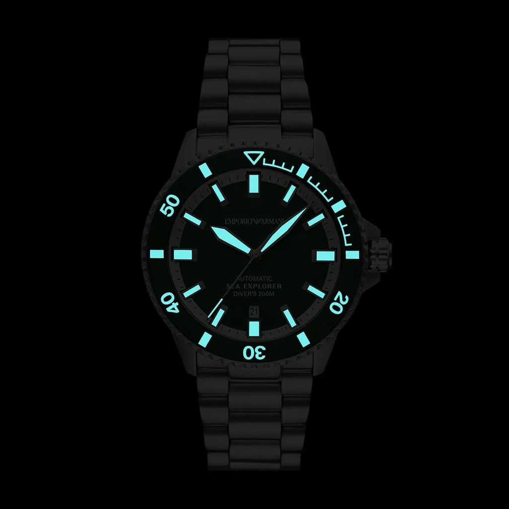 Emporio Armani Sea Explorer Automatic Green Dial Silver Men's Watch - AR60088