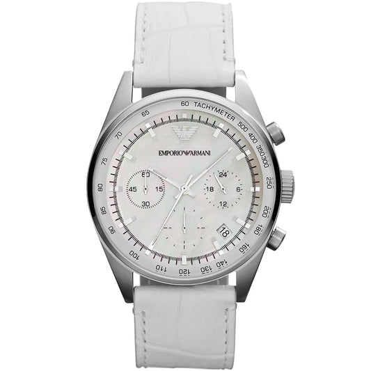 Emporio Armani 39mm White Dial White Leather Chronograph Women's Watch AR6011