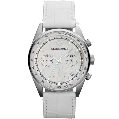 Emporio Armani 39mm White Dial White Leather Chronograph Women's Watch AR6011