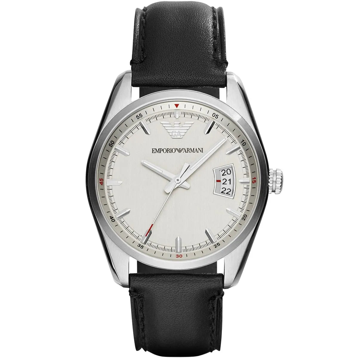 Emporio Armani Sportivo herenhorloge met datumvenster, zwart, echt leer - AR6015 Hoofdafbeelding