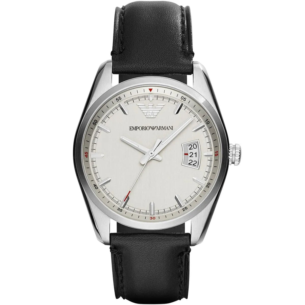 Emporio Armani Sportivo Date Window Black Genuine Leather Men's Watch - AR6015
