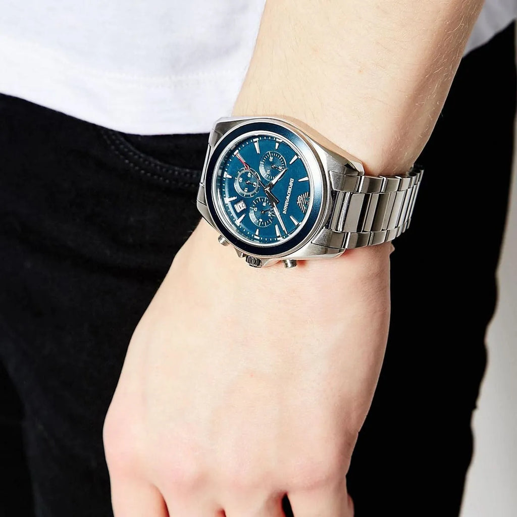 Emporio Armani Tazio Large Chronograph Silver Men's Watch - AR6091