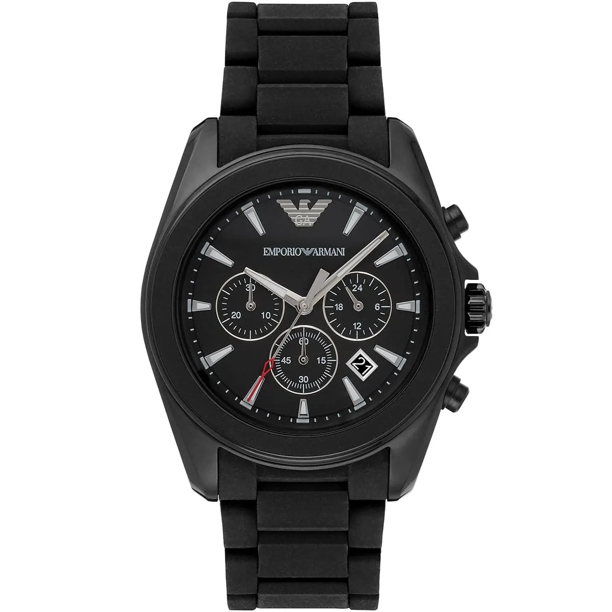 Emporio Armani Tazio Large Chronograph Herenhorloge met matzwarte wijzerplaat en zwarte siliconen band van roestvrij staal - AR6092 Hoofdafbeelding