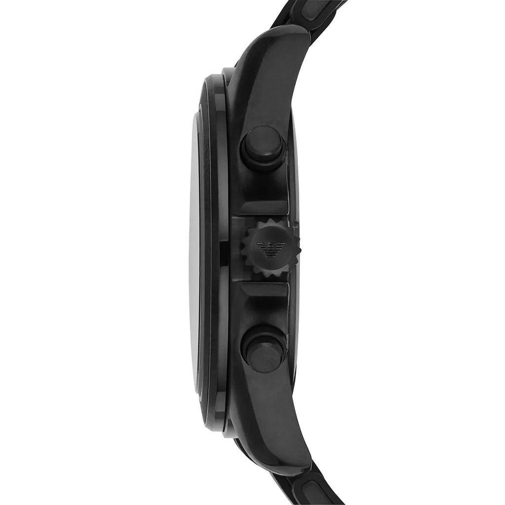 Emporio Armani Tazio Large Chronograph Matte Black Dial Black Silicone-Wrapped Stainless Men's Watch - AR6092