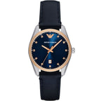 Emporio Armani Tazio Medium Blue Dial Blue Genuine Leather Women's Watch - AR6124