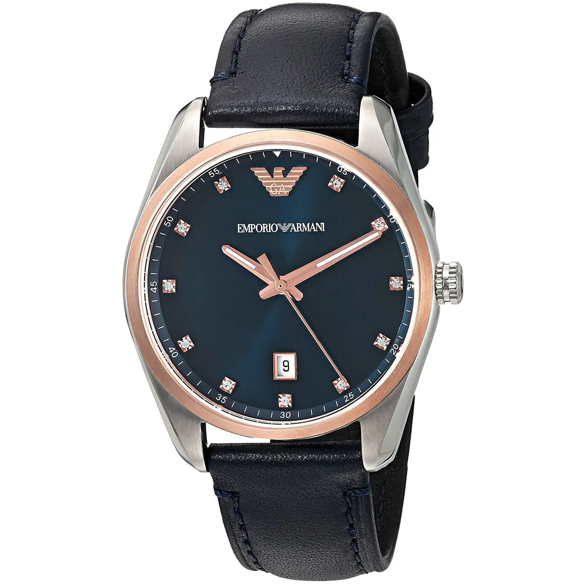 Emporio Armani Tazio dameshorloge met medium blauwe wijzerplaat en blauw echt leren band - AR6124 Secundaire afbeelding