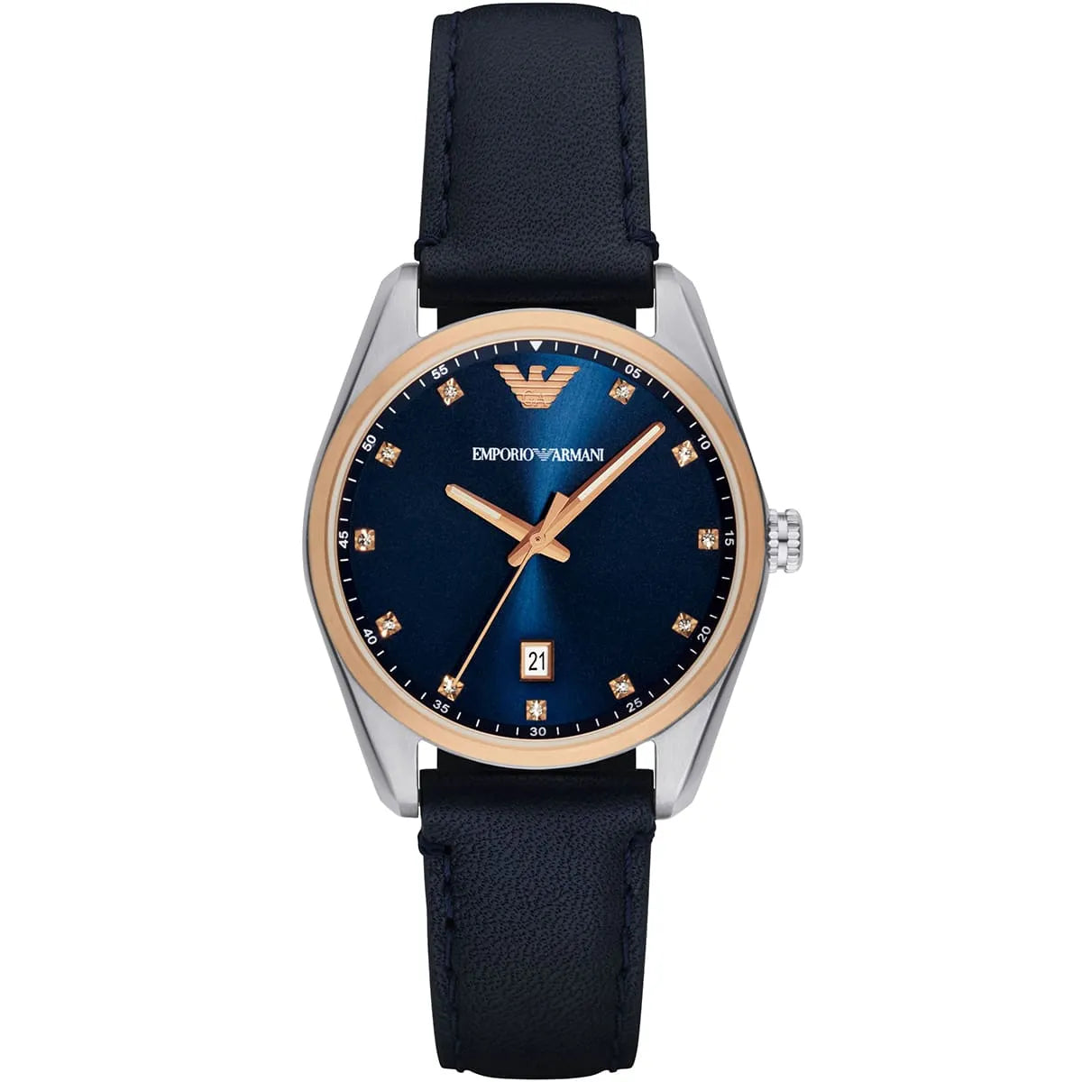 Emporio Armani Tazio Medium Blue Dial Blue Genuine Leather Women's Watch - AR6124 Hoofdafbeelding