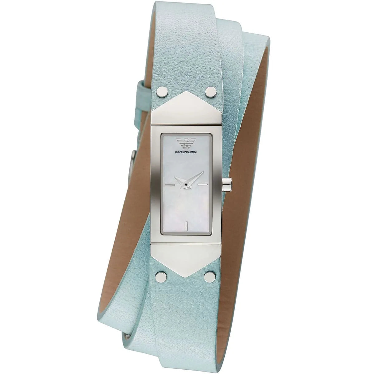 Emporio Armani Marco Catwalk Rectangular Wrap-Around Blue Genuine Leather Women's Watch - AR7355 Hoofdafbeelding