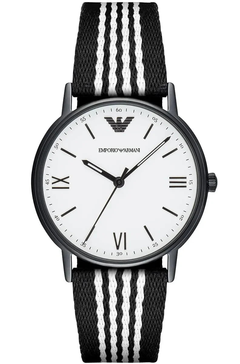 Emporio Armani Kappa herenhorloge met zwart-wit gestreepte nylon band - AR80004 Hoofdafbeelding