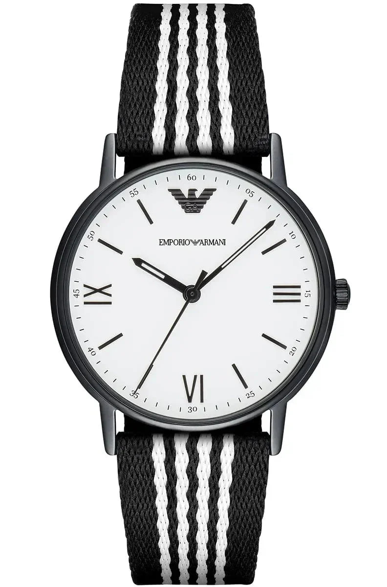 Emporio Armani Kappa Black and White Striped Nylon Strap Men's Watch - AR80004 Hoofdafbeelding