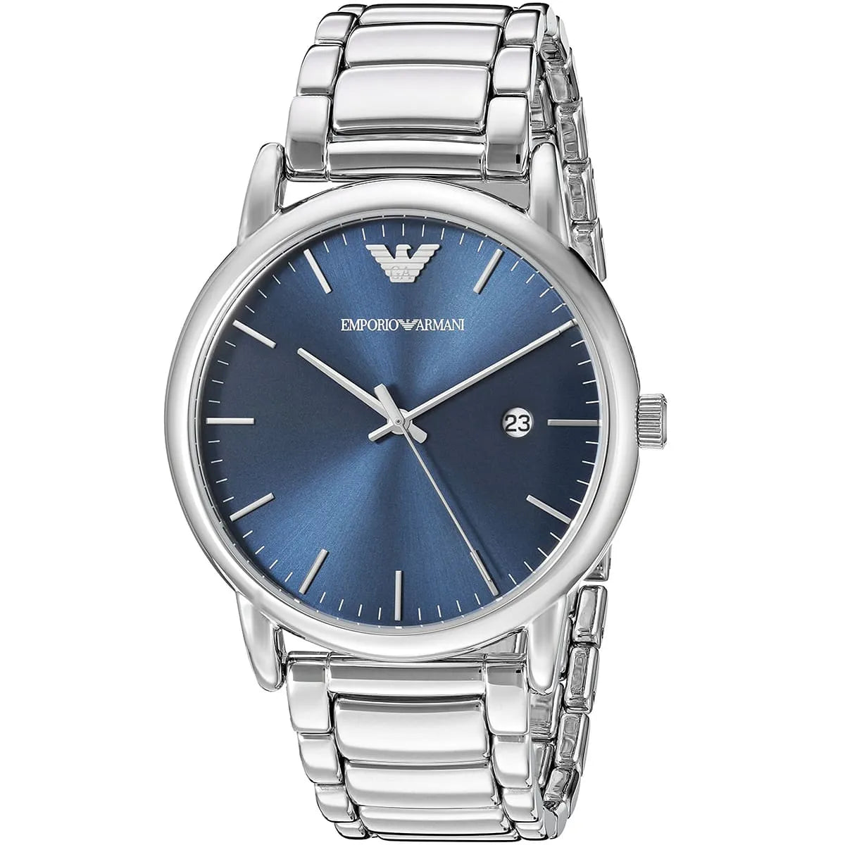 Emporio Armani Luigi Sunray herenhorloge met blauwe wijzerplaat en zilveren accenten - AR8033 Hoofdafbeelding
