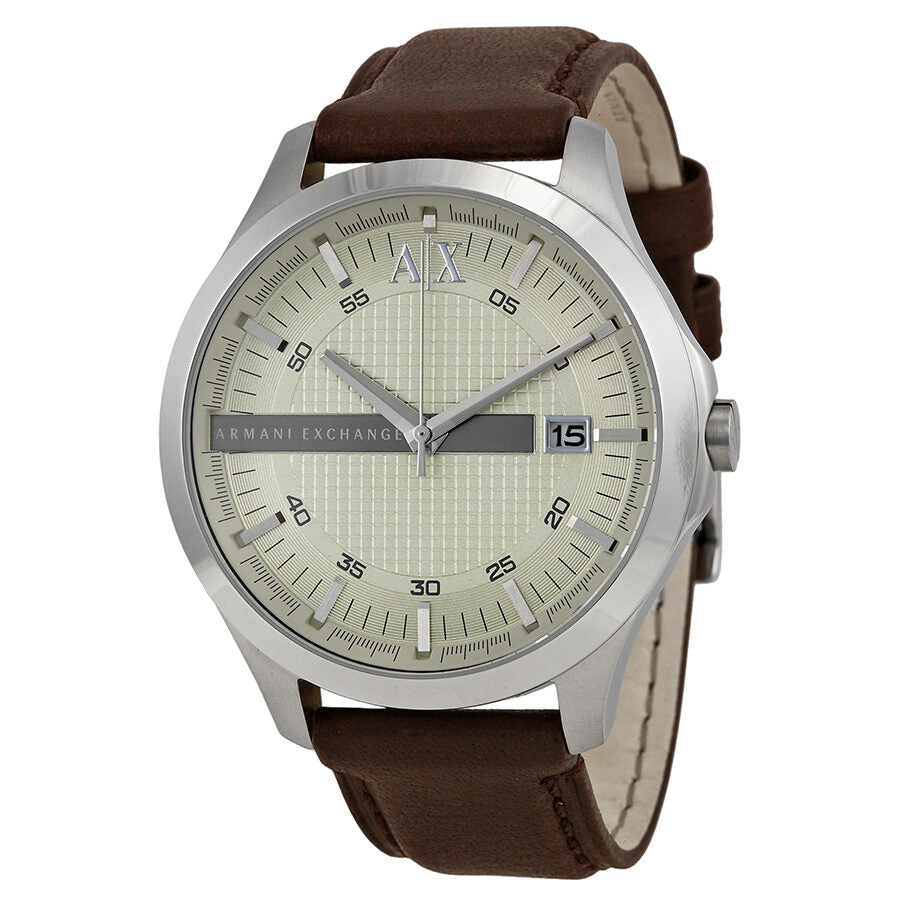Armani Exchange Whitman Silver Dial Brown Leather Date Watch - AX2100 Hoofdafbeelding