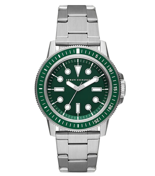 Armani Exchange Leonardo AX1860 green dial silver watch front view