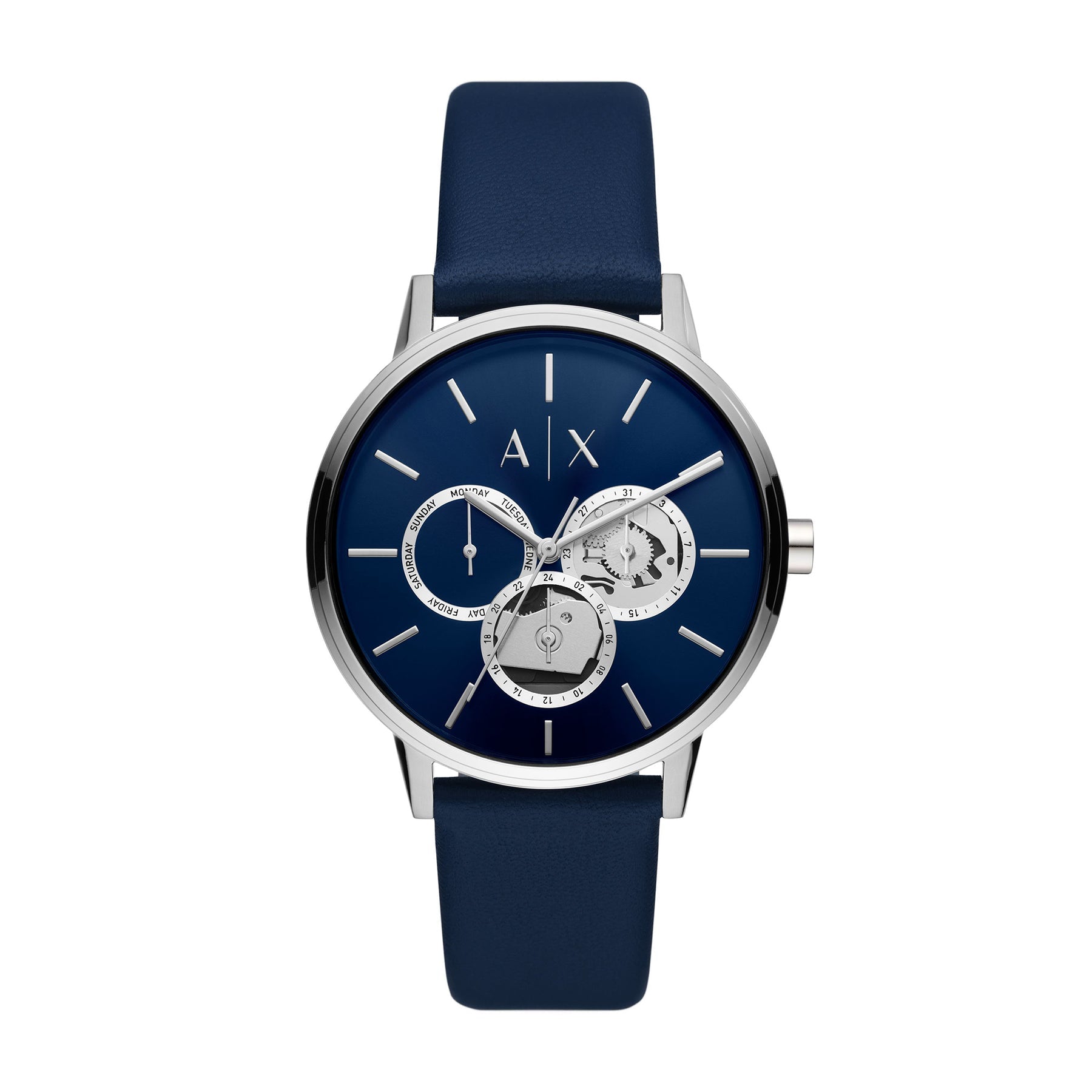 Armani Exchange Cayde Multifunctioneel Herenhorloge met Blauwe Lederen Band - AX2746 Hoofdafbeelding