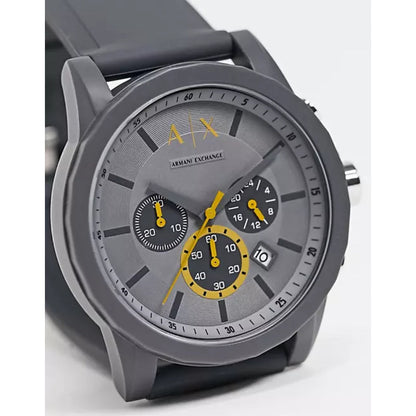 Armani Exchange AX7123 chronograph watch angled side view showing grey case and dial