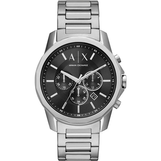 Armani Exchange Banks 44mm Black Dial Silver-Tone Chronograph Men's Watch AX1720