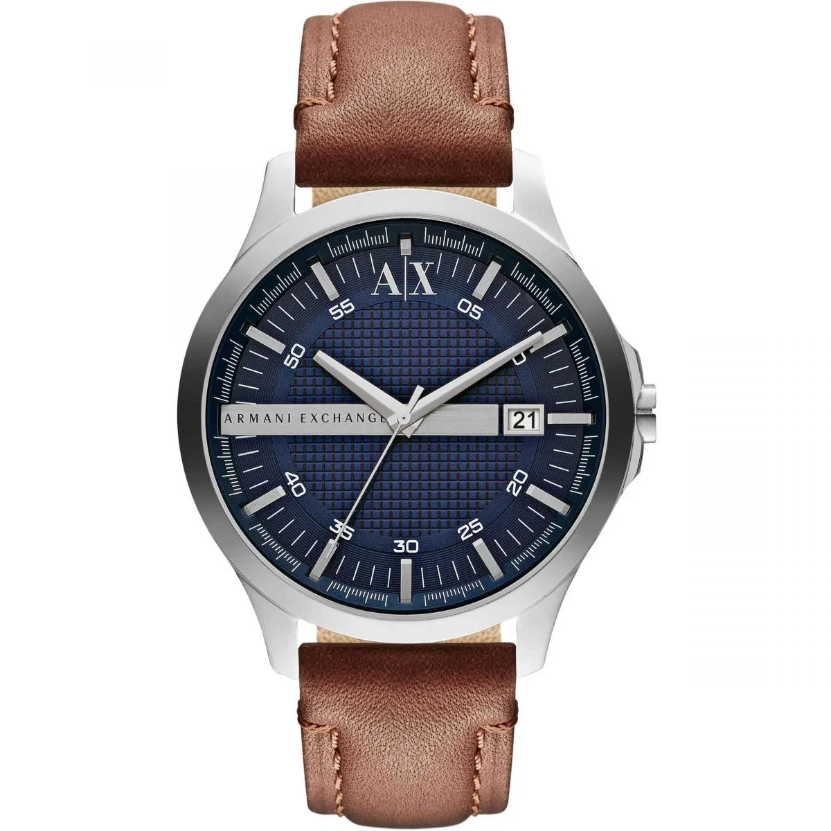 Armani Exchange 46mm Navy Dial Brown Leather Date Men's Watch AX2133