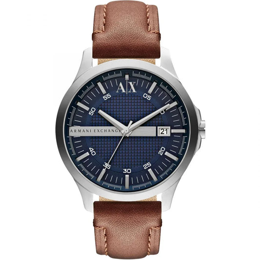 Armani Exchange 46mm Navy Dial Brown Leather Date Men's Watch AX2133