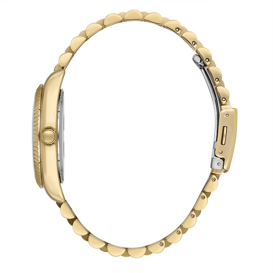 Gold bracelet and case profile of Beverly Hills Polo Club watch