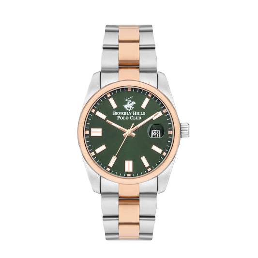 Beverly Hills Polo Club two-tone watch with green dial and date window
