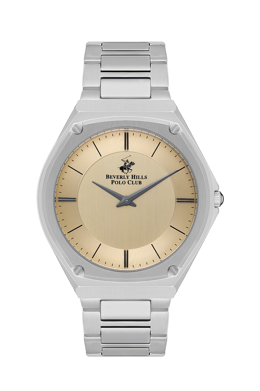 Beverly Hills Polo Club silver watch with cream dial and metal bracelet