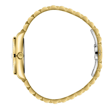 Beverly Hills Polo Club BP3827X gold watch side view showing case profile and bracelet