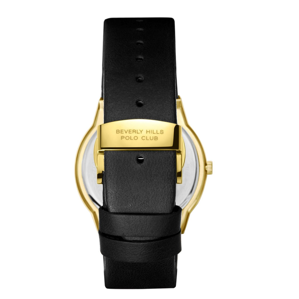 Beverly Hills Polo Club Slim Tech 5 Black Leather Gold Watch BP3817X.131