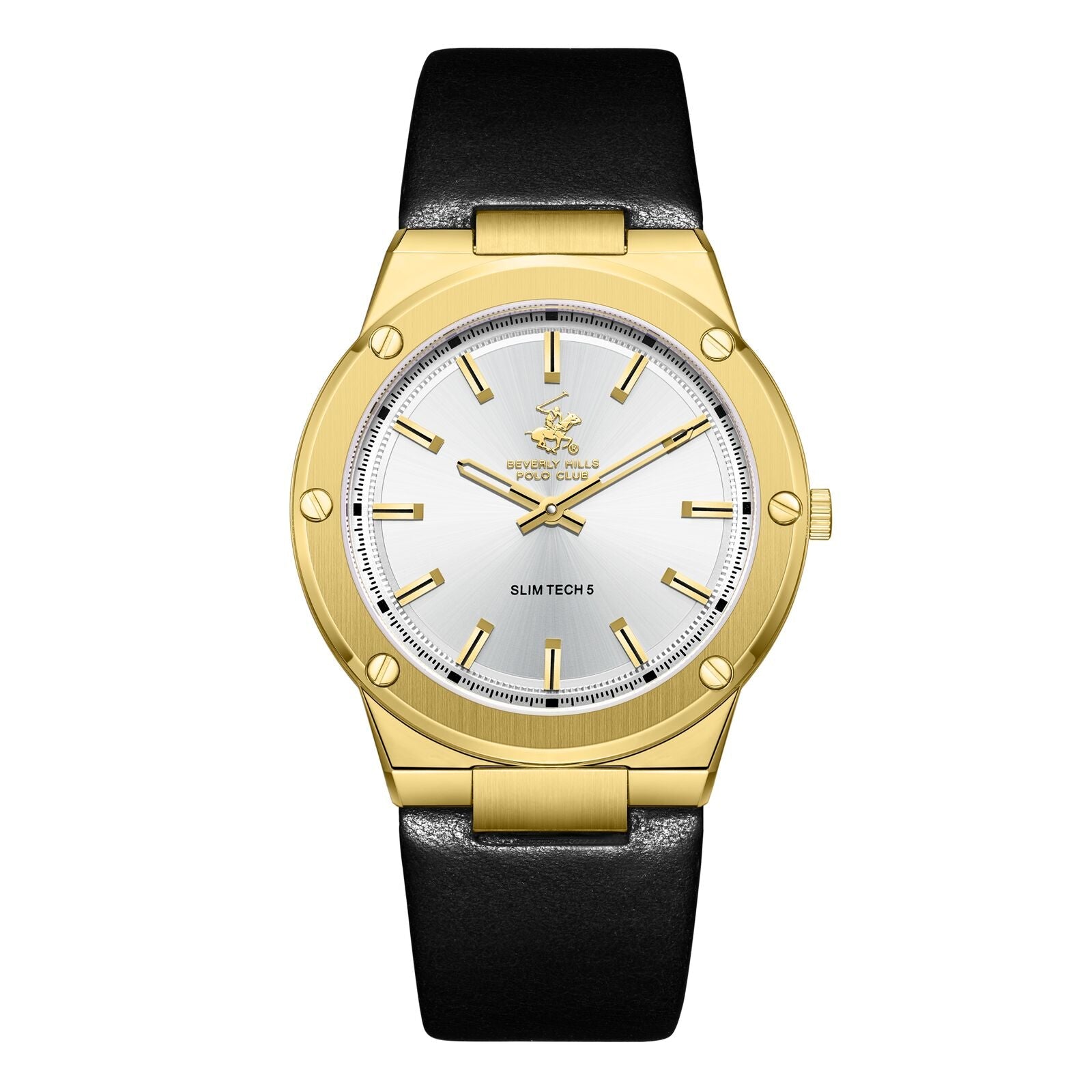 Beverly Hills Polo Club Slim Tech 5 Black Leather Gold Watch BP3817X.131 Main image