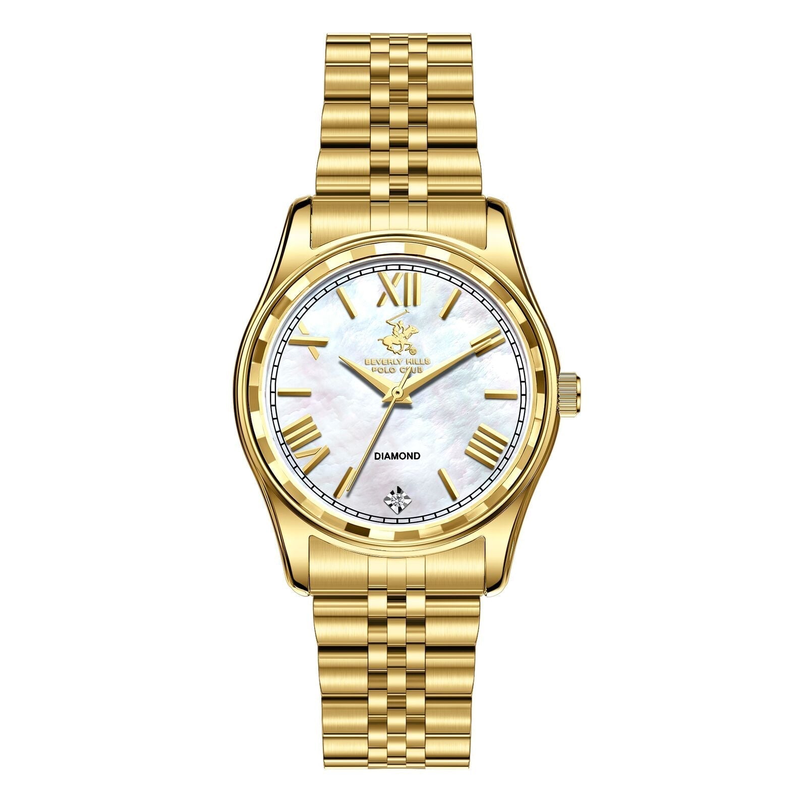 Beverly Hills Polo Club Mother Pearl Genuine Diamond Gold Watch BP3808C.120 Main image