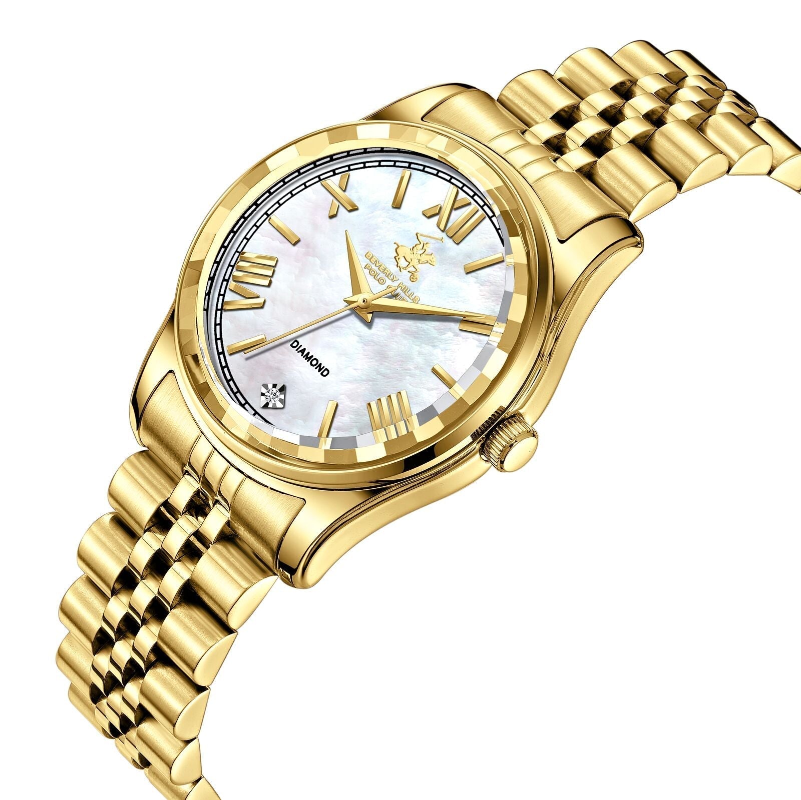 Beverly Hills Polo Club Mother Pearl Genuine Diamond Gold Watch BP3808C.120 Secondary image