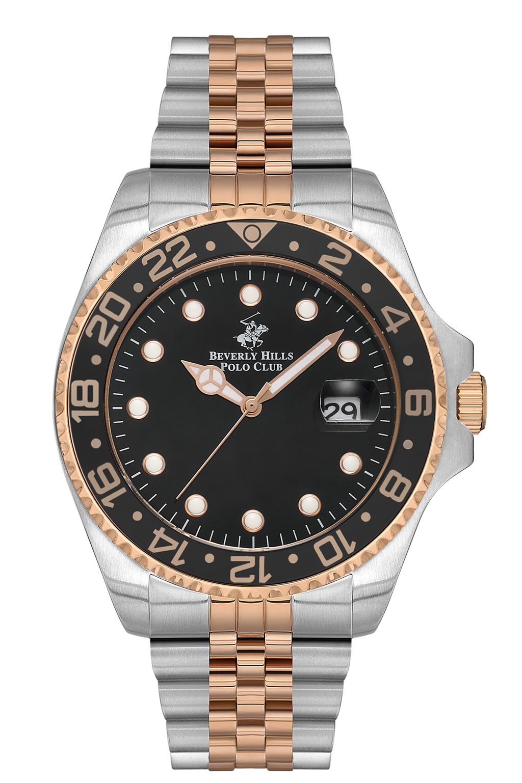 Beverly Hills Polo Club Waterproof Two-Tone Black Dial Date Watch BP3126X.550