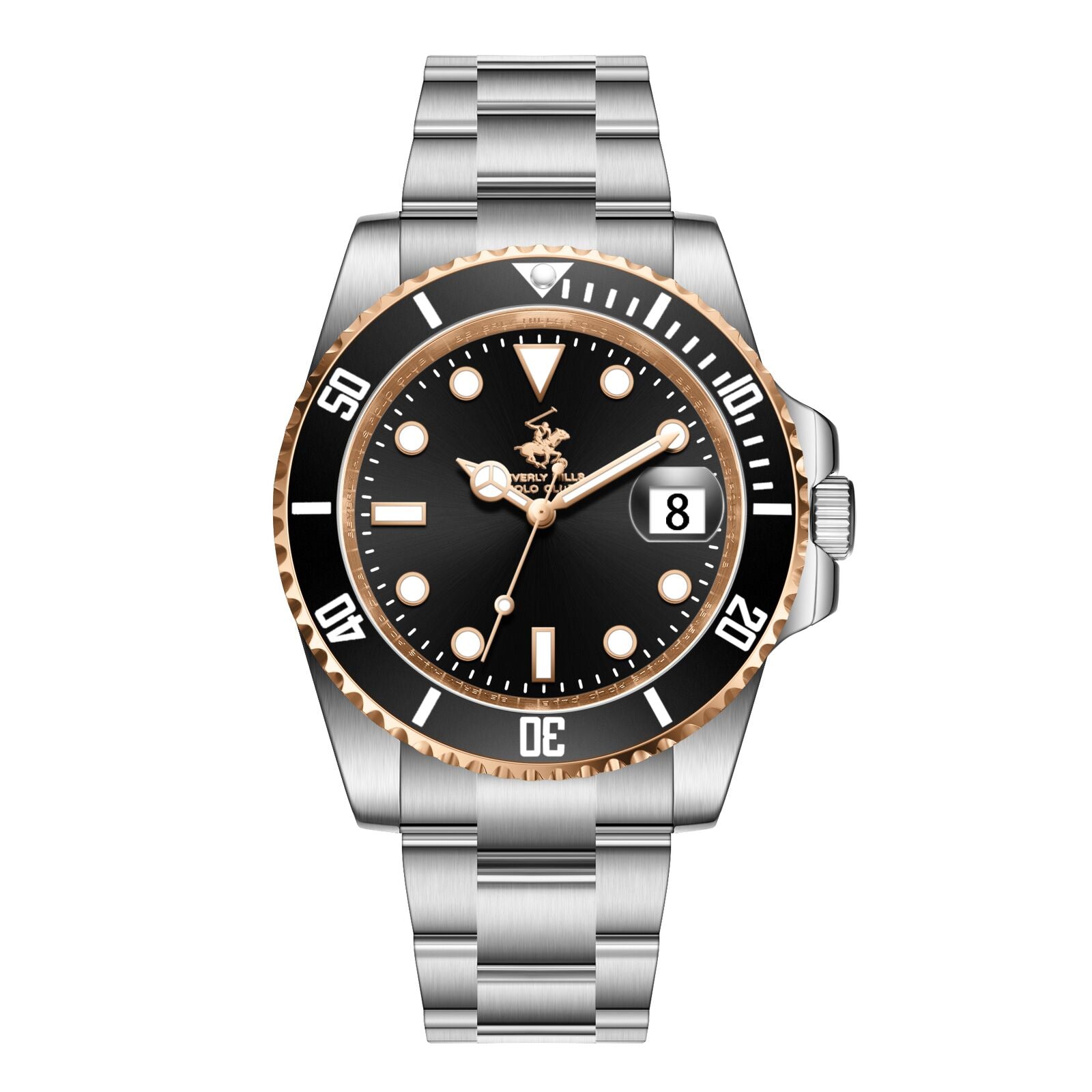 Beverly Hills  Polo Club Waterproof Black Dial Silver Date Watch - BP3791X.550 Main image