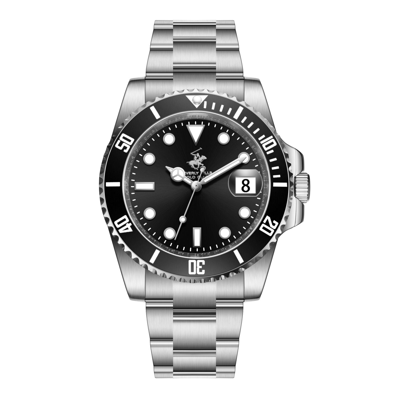 Beverly Hills Polo Club Waterproof Black Dial Silver Date Watch - BP3791X.350 Main image