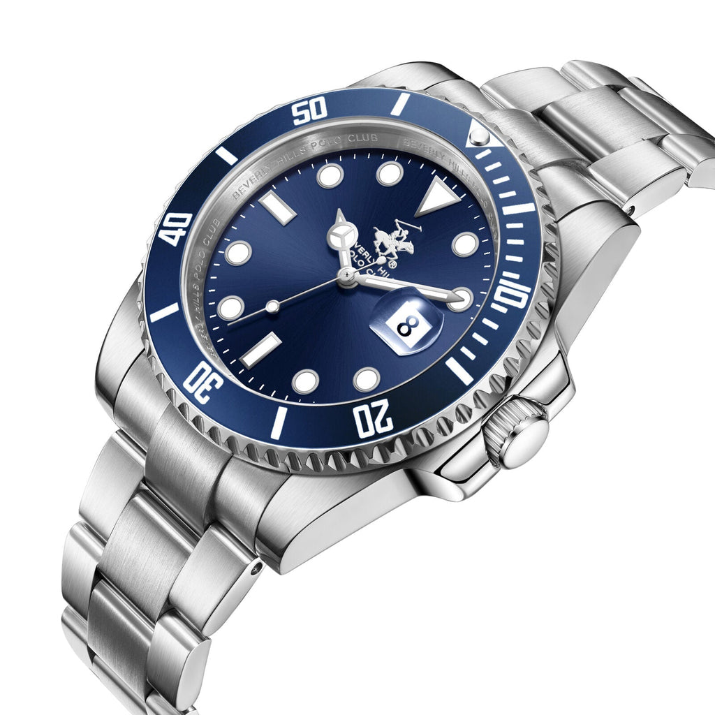 Beverly Hills Polo Club Waterproof Blue Dial Silver Date Watch BP3791X.390
