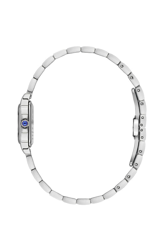Steel bracelet of Beverly Hills Polo Club Roman Numeral watch shown from top view