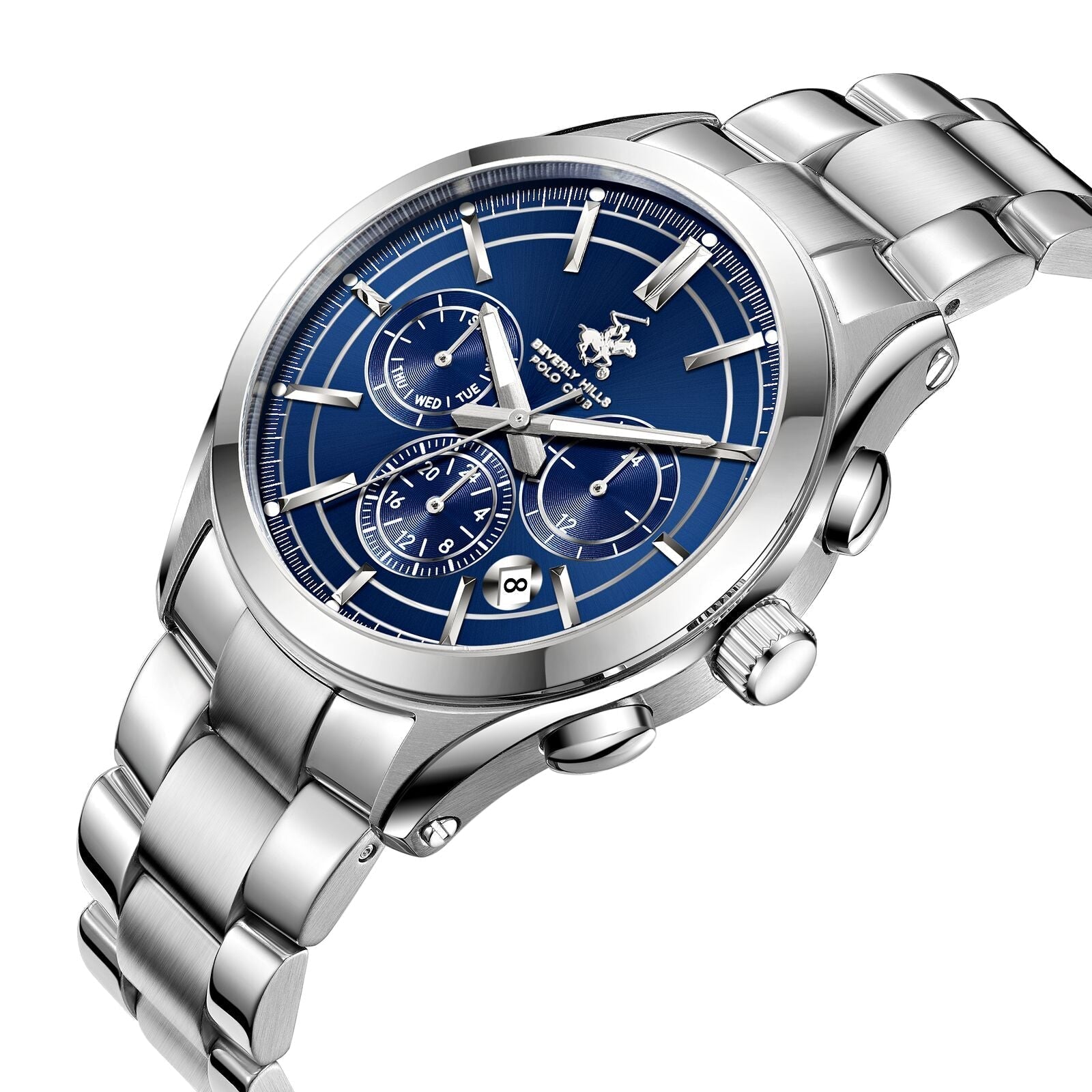 Beverly Hills Polo Club Multifunction Blue Dial Silver Watch - BP3812X ...