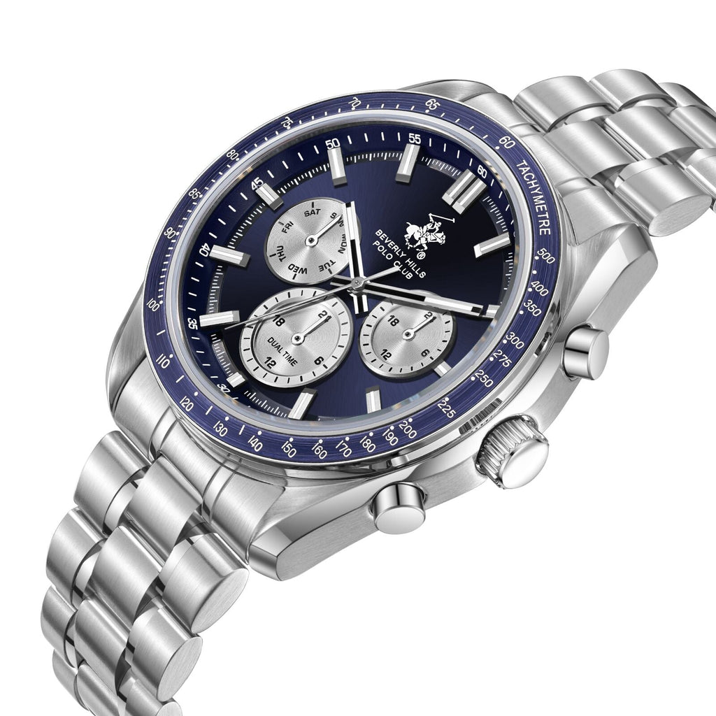 Beverly Hills Polo Club Sporty Dual Time Blue Dial Silver Watch - BP3814X.390