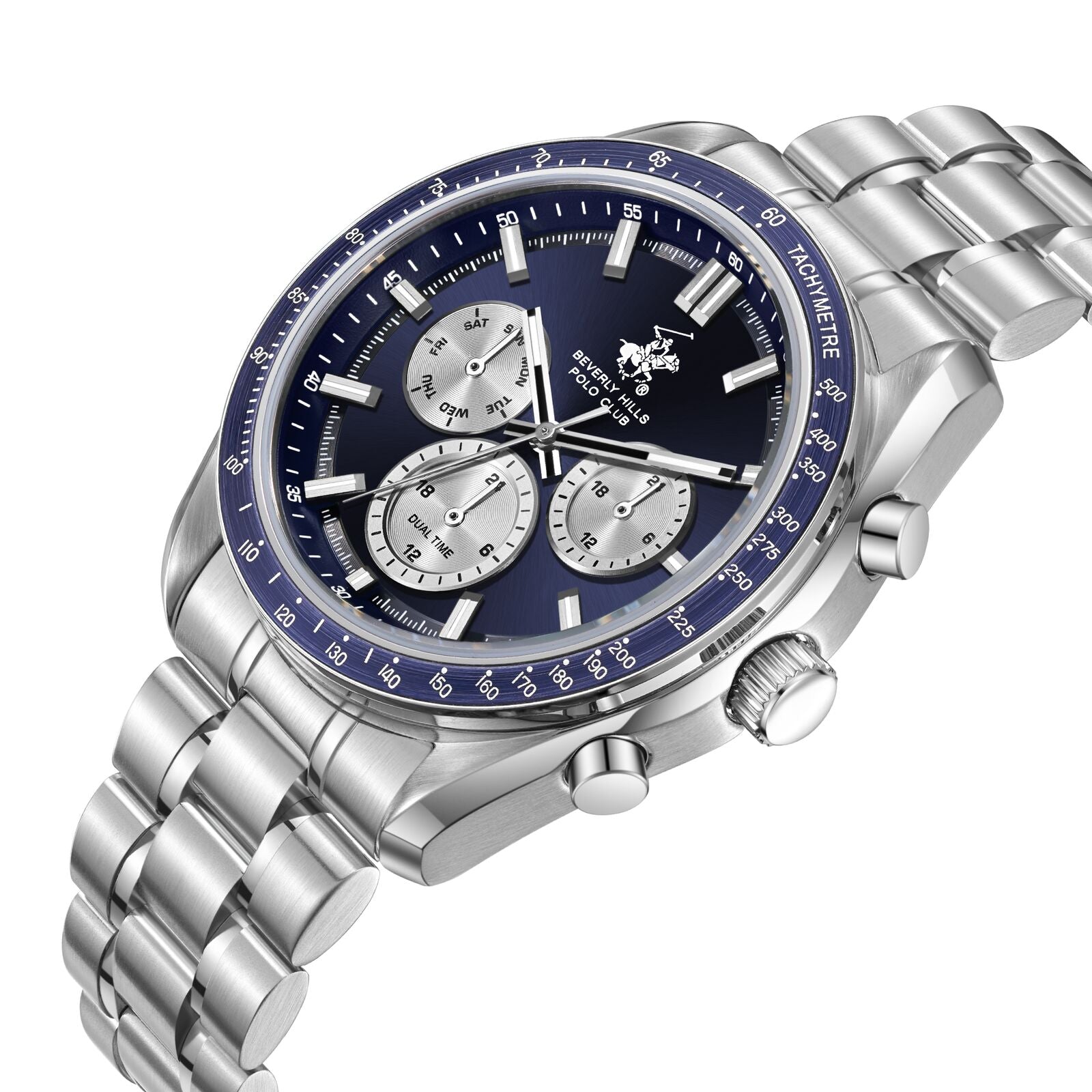 Beverly Hills Polo Club Sporty Dual Time Blue Dial Silver Watch - BP3814X.390