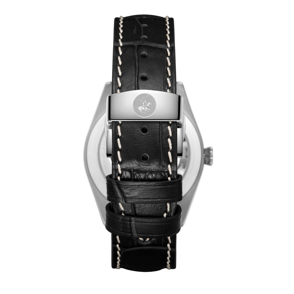 Beverly Hills Polo Club Black Leather Blue Steel Silver Watch - BP3807X.331