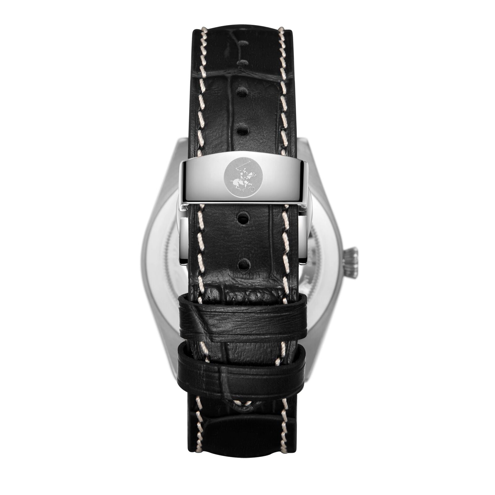 Beverly Hills Polo Club Black Leather Blue Steel Silver Watch - BP3807X.331