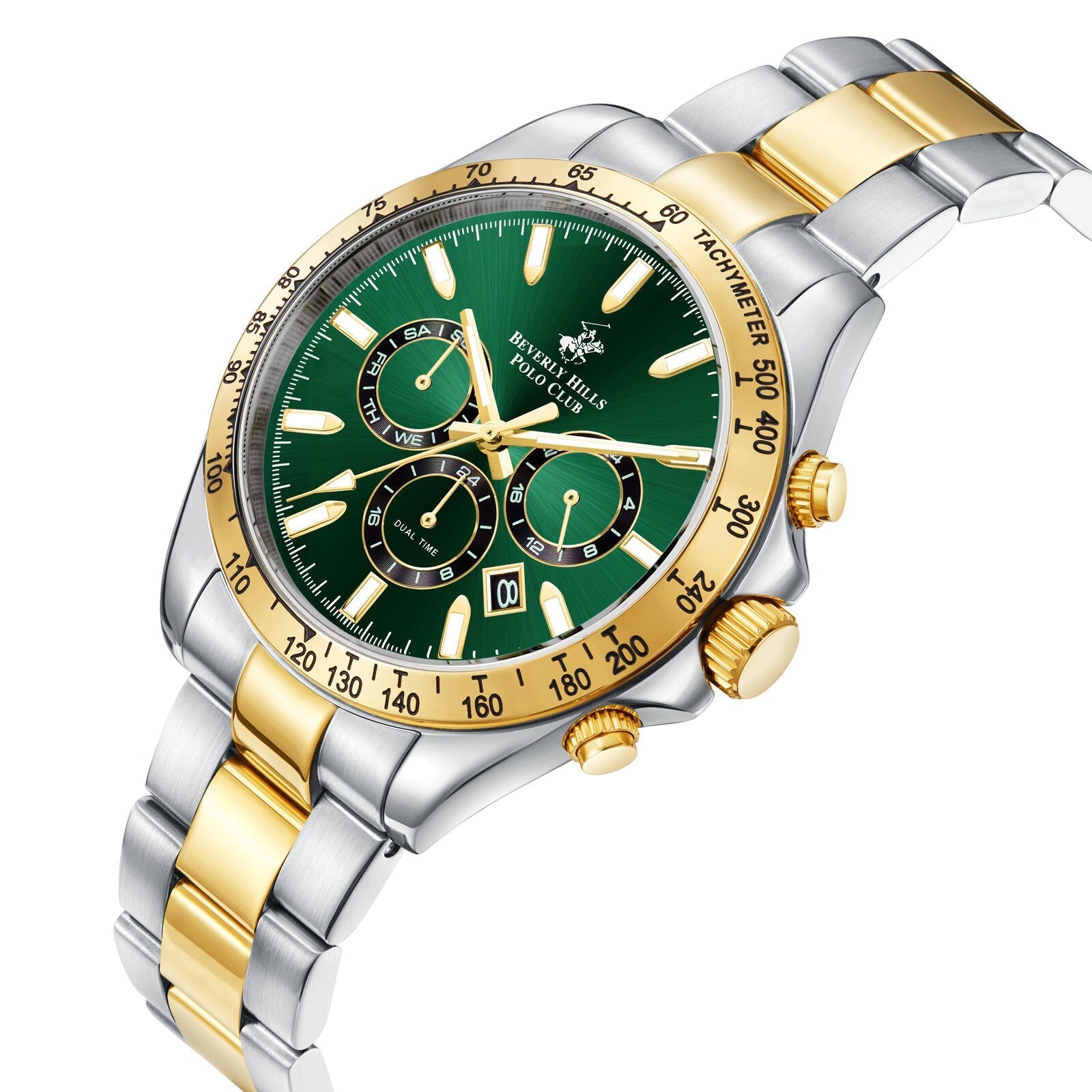 Beverly Hills Polo Club Dual Time Green Dial Two-Tone Watch - BP3127X.271