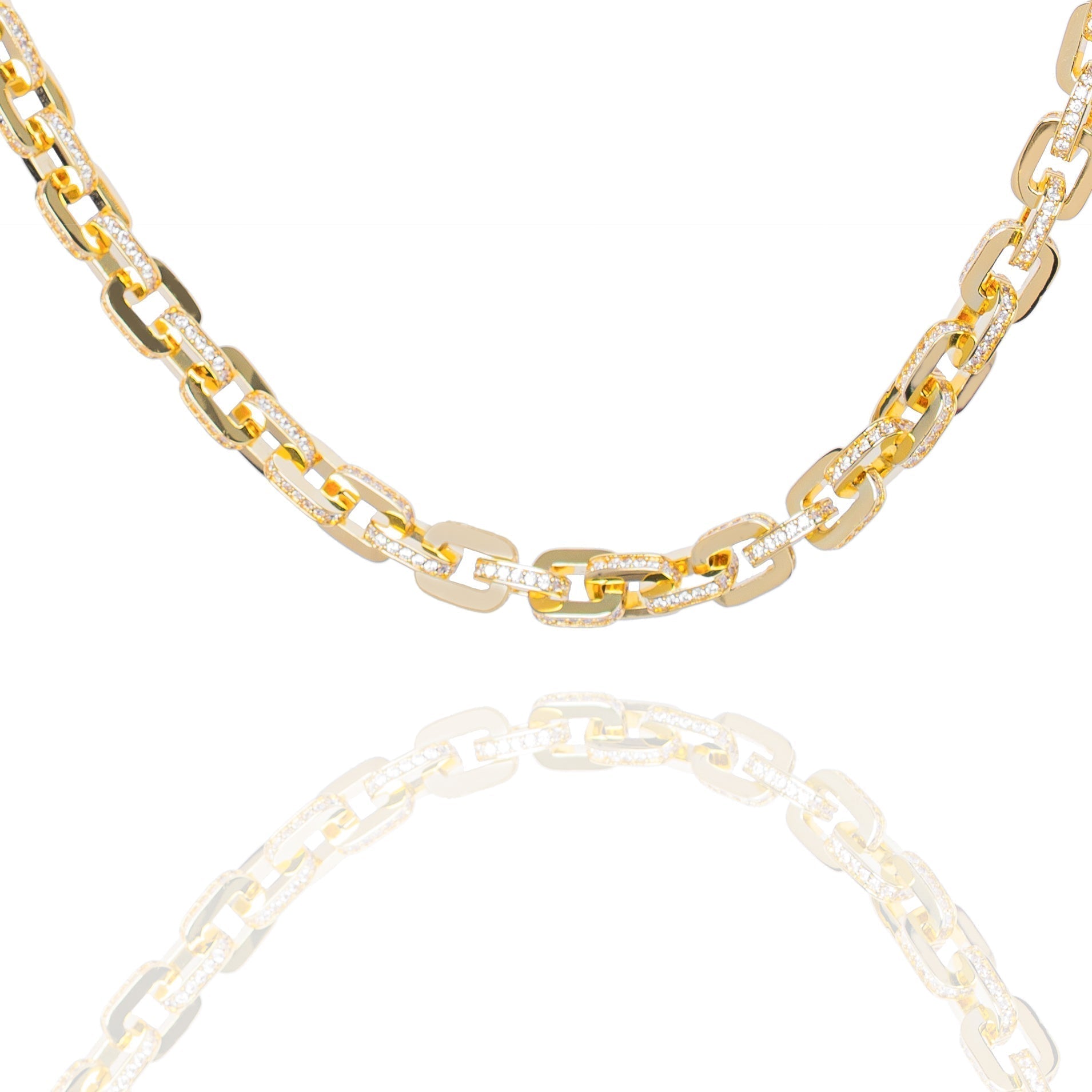 Big Daddy 10MM Anchor Mariner Bullet Diamond & Gold Link Iced Out Chain Hoofdafbeelding