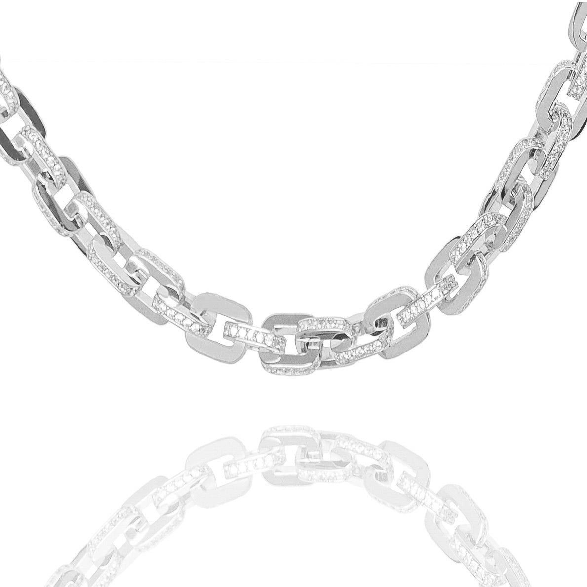 Big Daddy 10MM Anchor Mariner Bullet Diamond & Silver Link Iced Out Chain Hoofdafbeelding