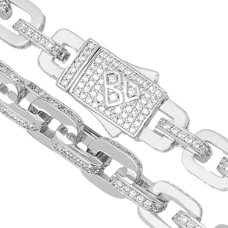 Big Daddy 10MM Anchor Mariner Bullet Diamond & Silver Link Iced Out Chain Secundaire afbeelding