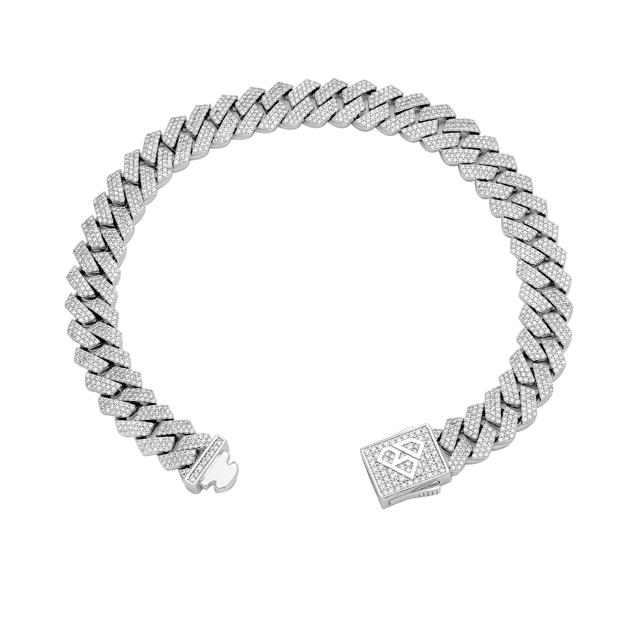 Big Daddy 10 mm Cubaanse diamanten armband met zetting en zilveren band Secundaire afbeelding