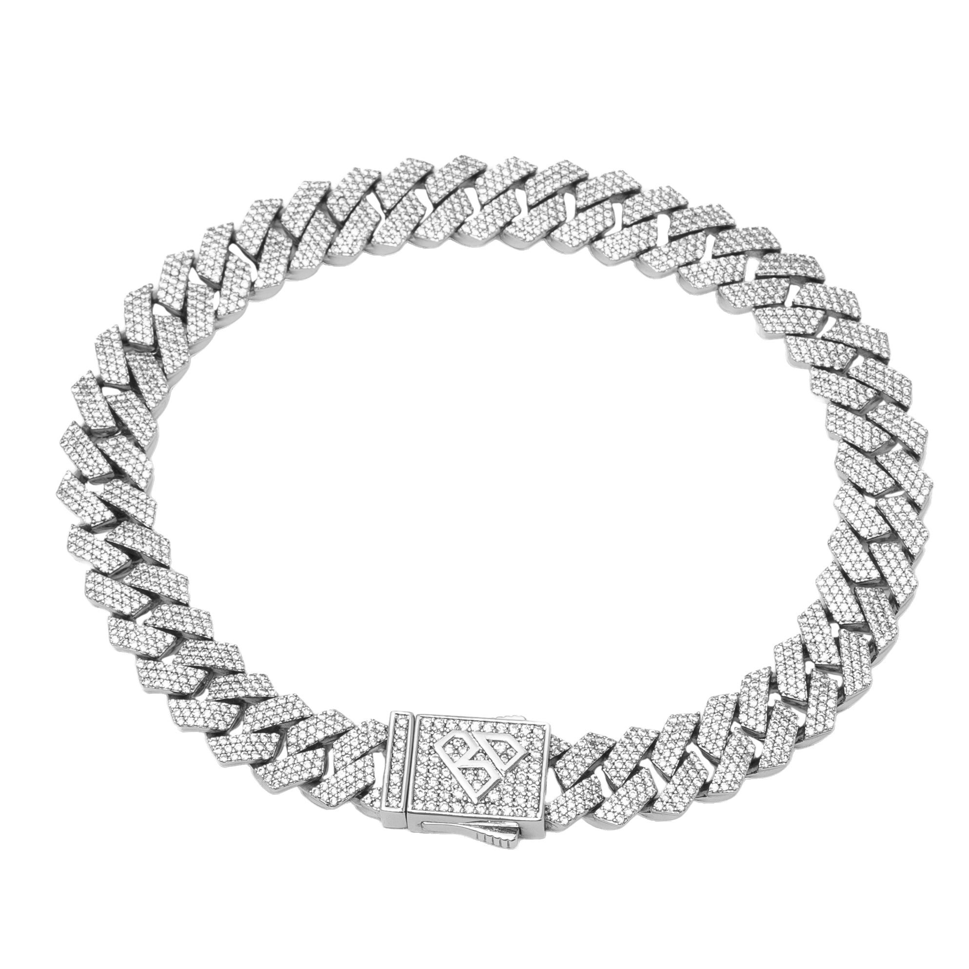 Big Daddy 10MM Cuban Diamond Prong Silver Bracelet Hoofdafbeelding