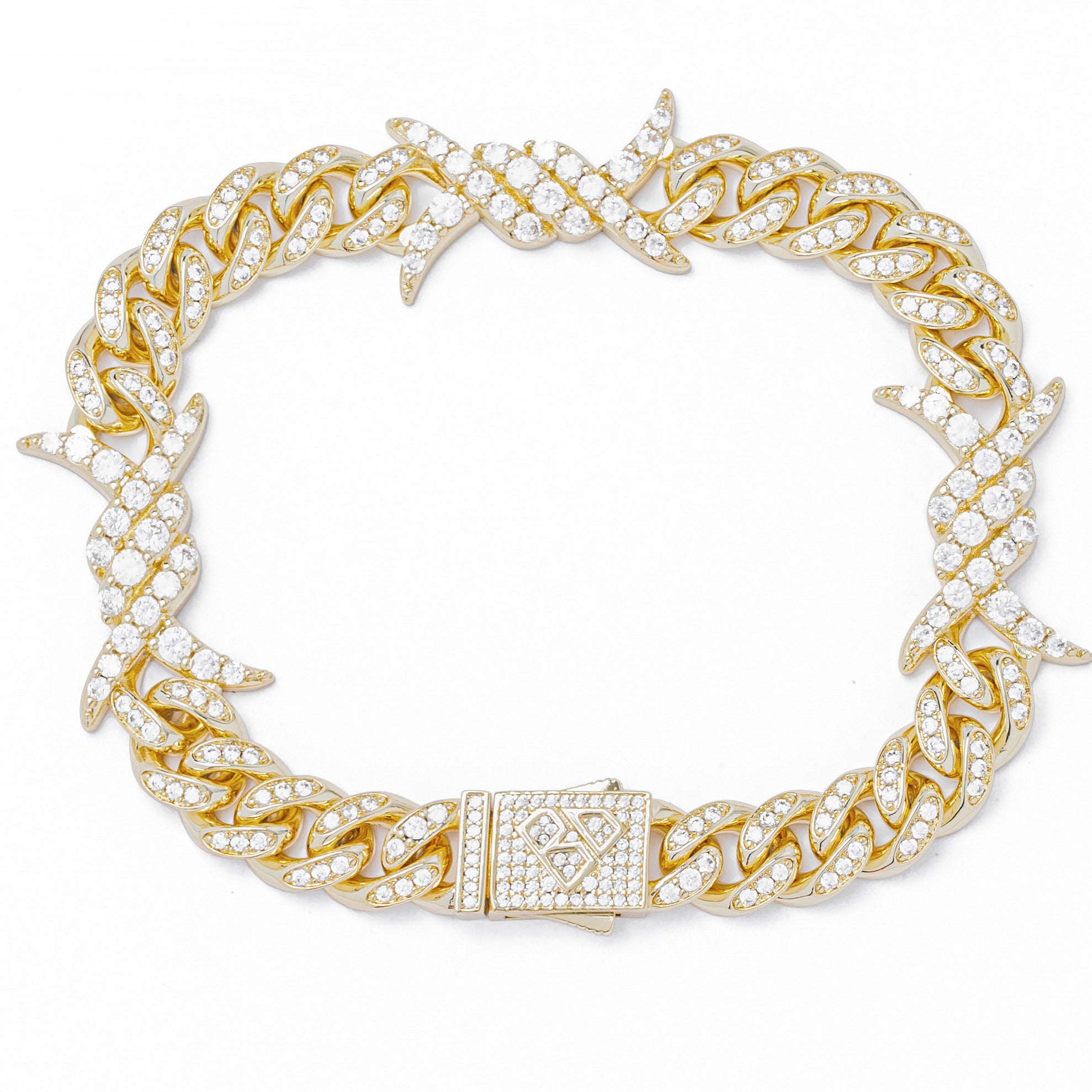 Big Daddy 10MM Spiked Horns Iced Out Gold Bracelet Hoofdafbeelding